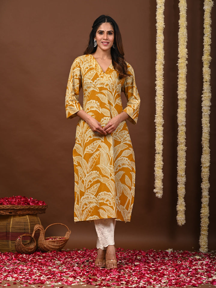 Rimeline mustard cotton printed kurti – wholesale manufacturer &amp; exporter from India