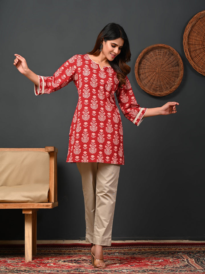 Rimeline maroon printed kurti – wholesale manufacturer &amp; exporter from India