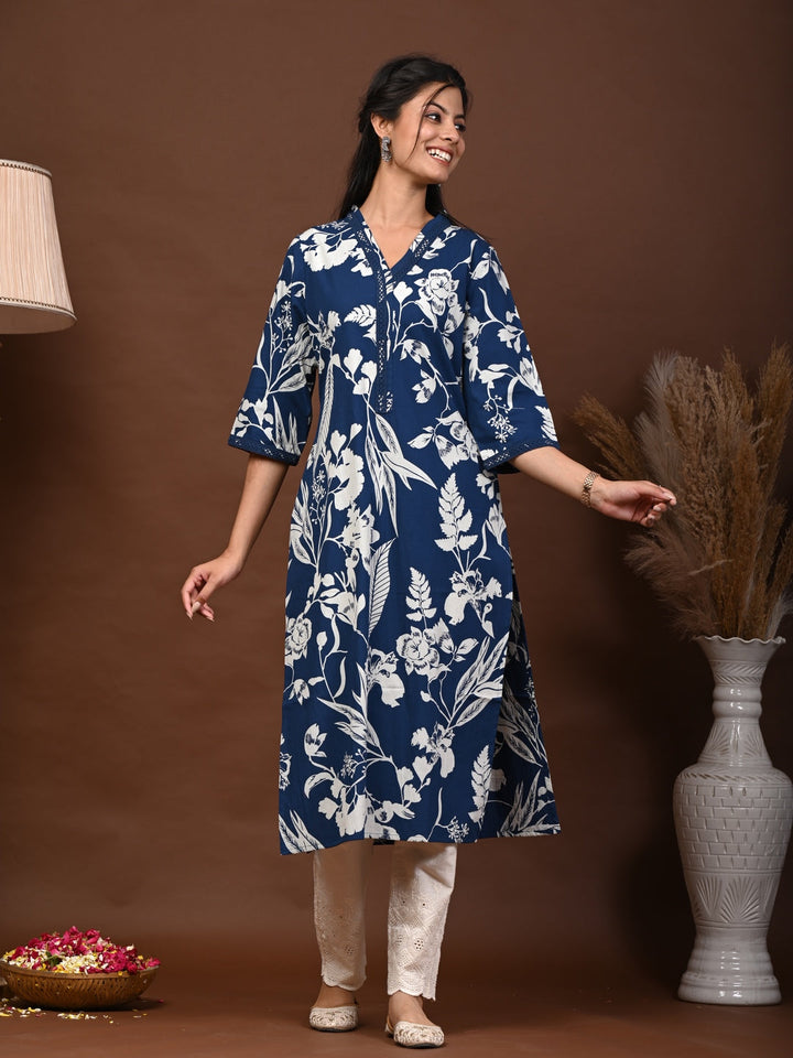 Rimeline blue printed kurti – wholesale manufacturer &amp; exporter from India