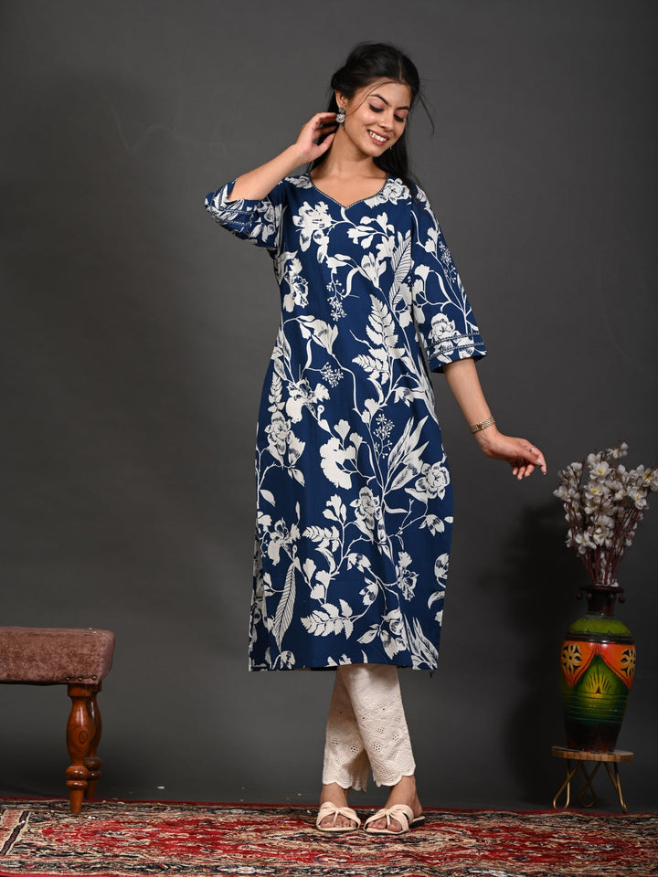 Rimeline blue printed kurti – wholesale manufacturer &amp; exporter from India