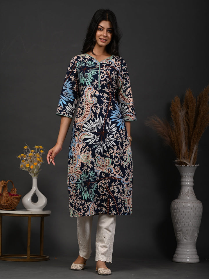 Rimeline blue printed kurti – wholesale manufacturer &amp; exporter from India