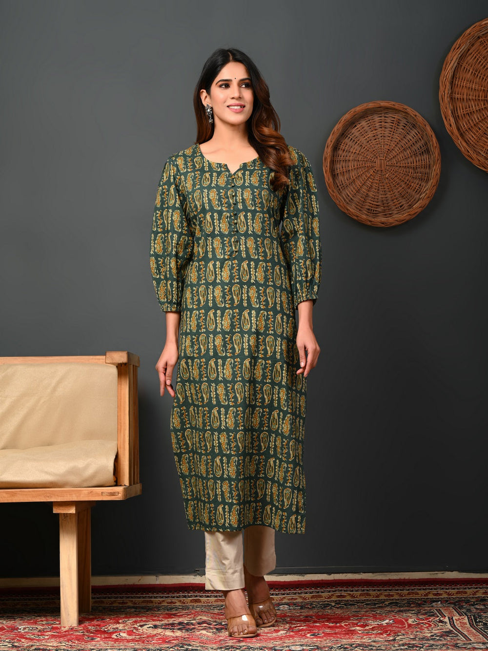 Rimeline green cotton printed kurti – wholesale manufacturer & exporter from India