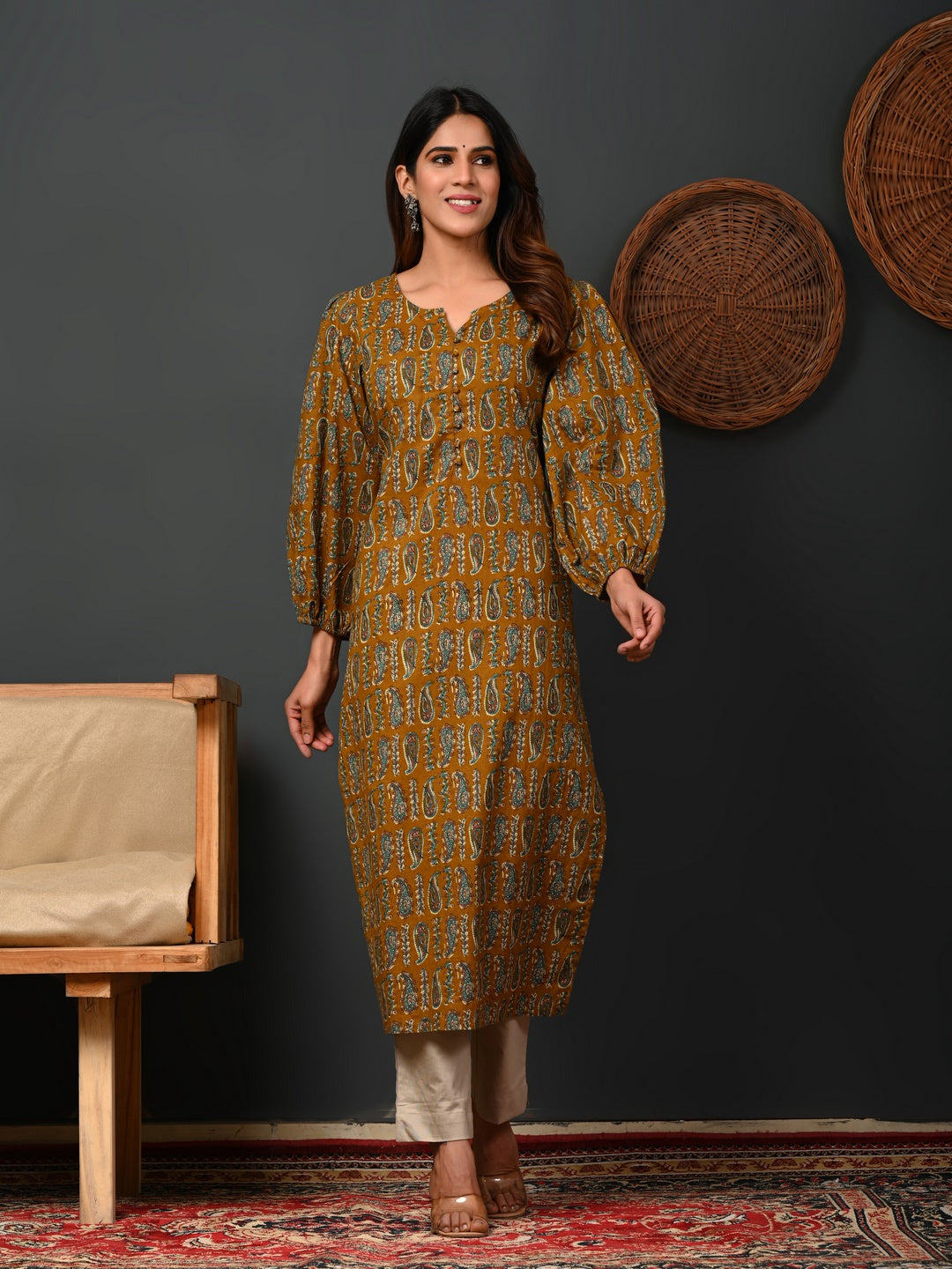 Rimeline mustard cotton printed kurti – wholesale manufacturer &amp; exporter from India