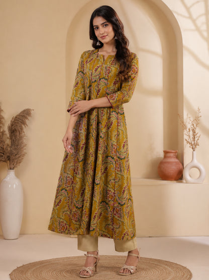 Women Ethnic Motif Printed V-Neck A-Line Cotton Kurta