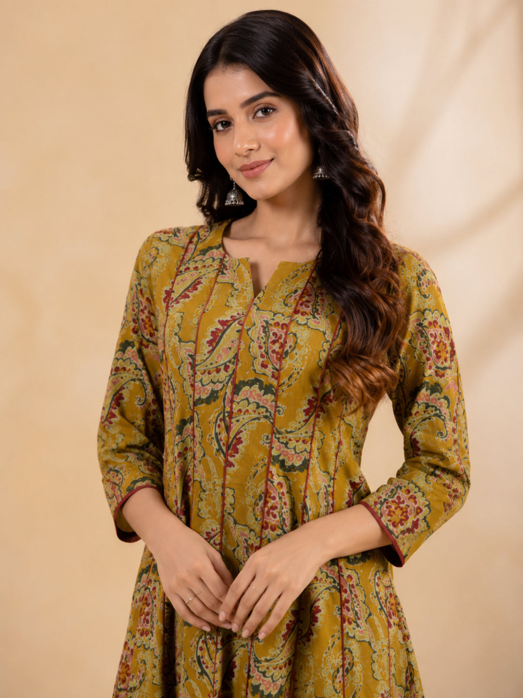 Women Ethnic Motif Printed V-Neck A-Line Cotton Kurta