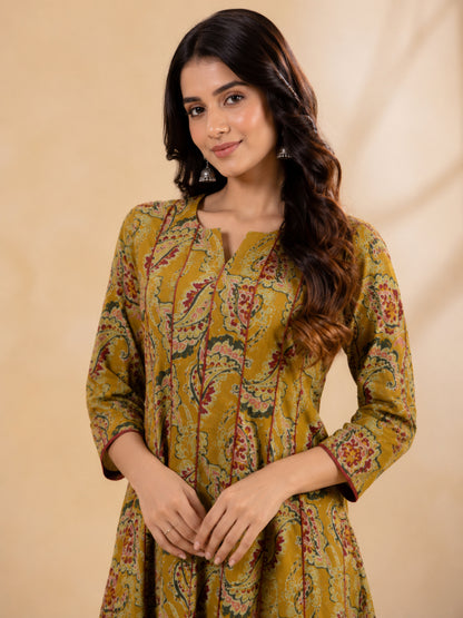 Women Ethnic Motif Printed V-Neck A-Line Cotton Kurta