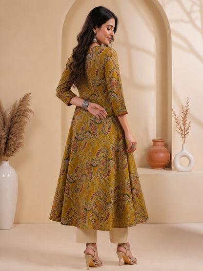 Women Ethnic Motif Printed V-Neck A-Line Cotton Kurta