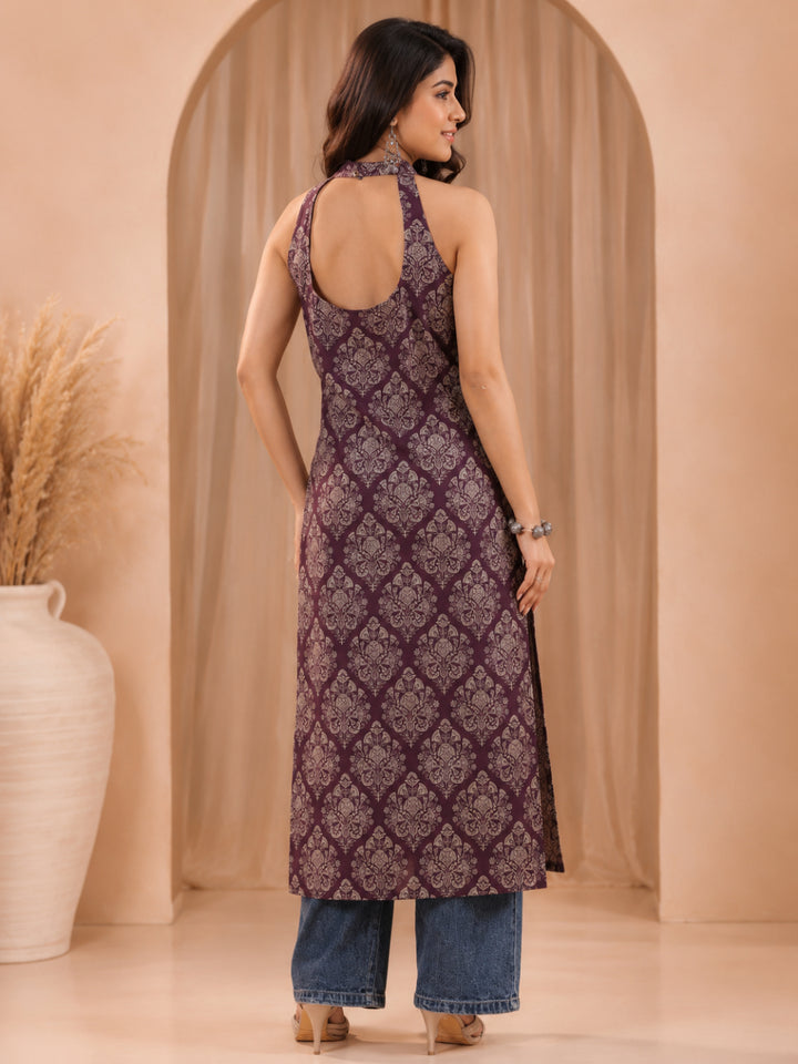 Women Ethnic Motifs Printed Thread Work Backless Kurta