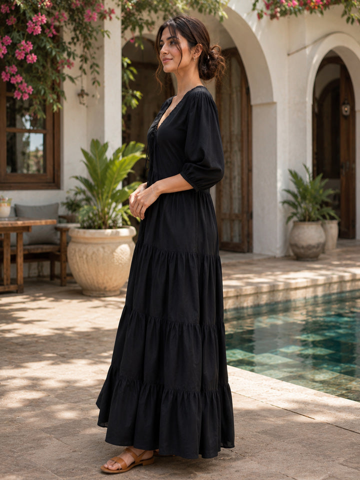 Puff Sleeve A-Line Maxi Dress