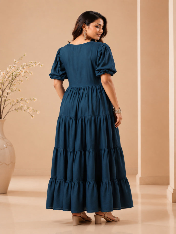 Puff Sleeve A-Line Maxi Dress