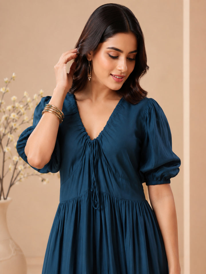 Puff Sleeve A-Line Maxi Dress