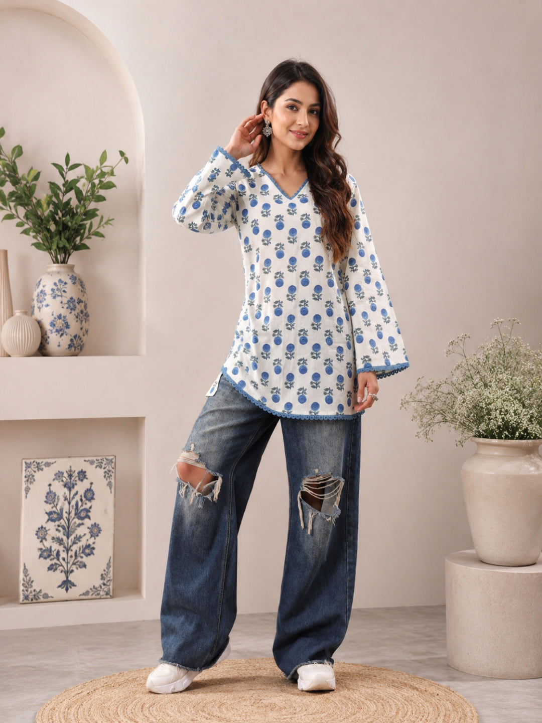 Cotton Printed Bell Sleeves Kurti