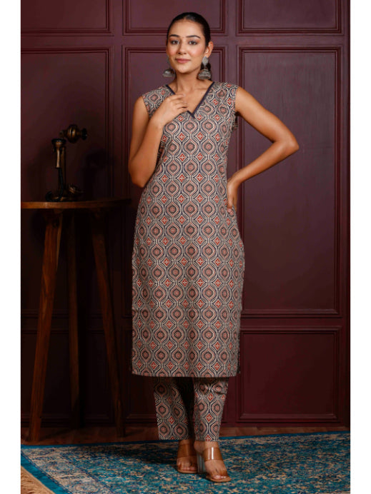 A-Line Printed Cotton Kurta Set