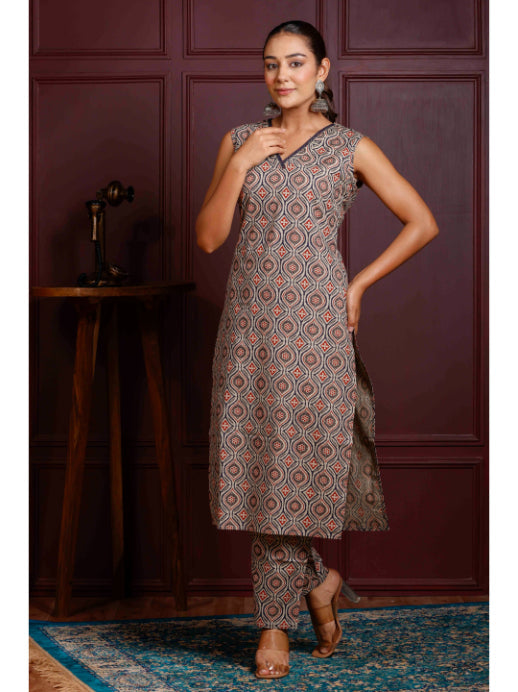 A-Line Printed Cotton Kurta Set
