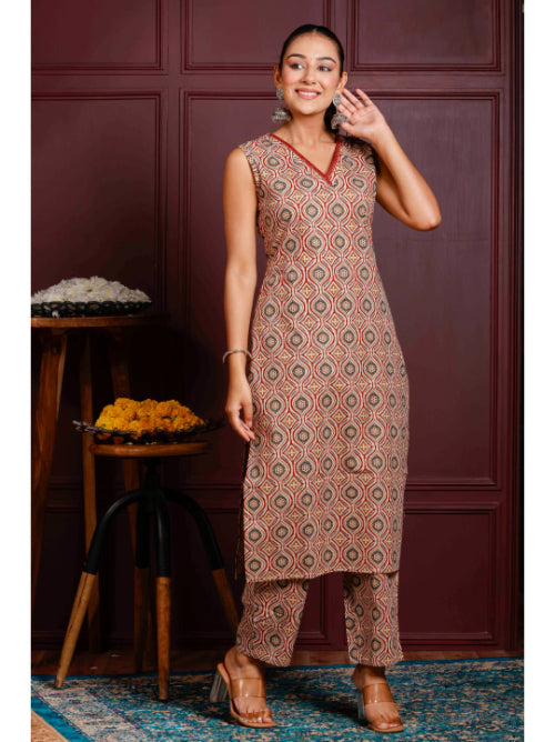 A-Line Printed Cotton Kurta Set, view 4