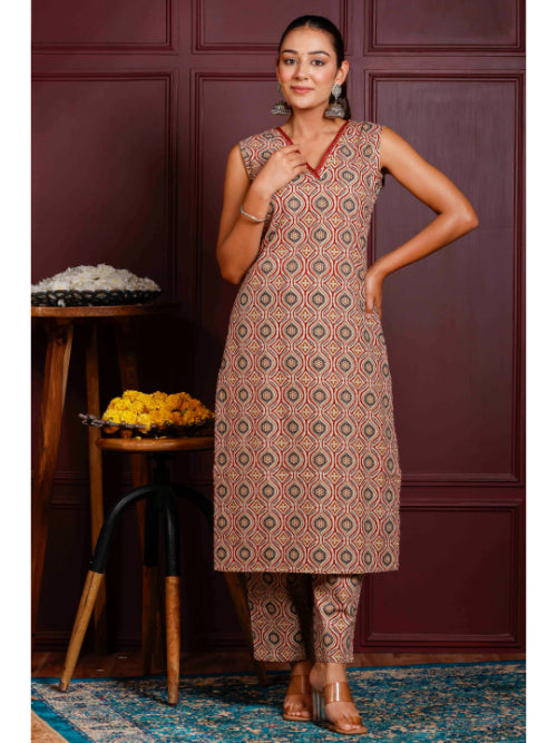 A-Line Printed Cotton Kurta Set, view 5