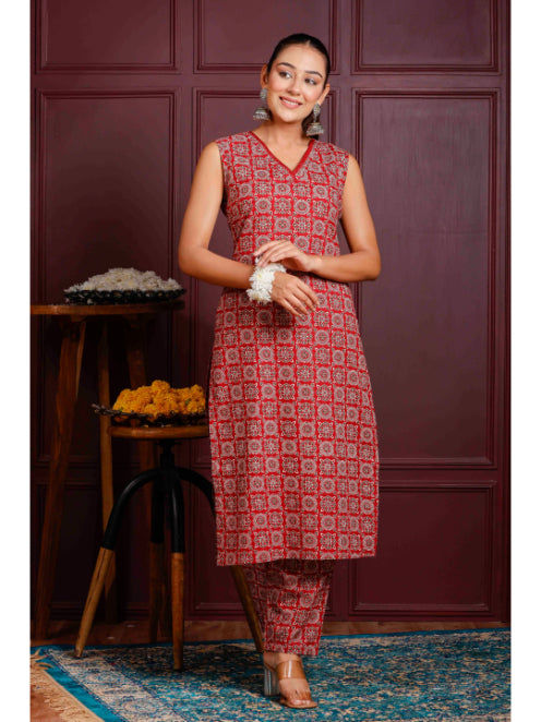A-Line Printed Cotton Kurta Set