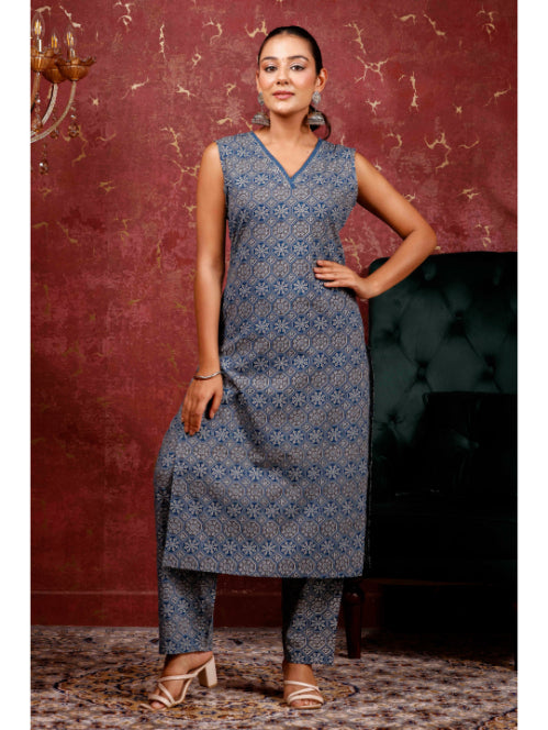 A-Line Printed Cotton Kurta Set
