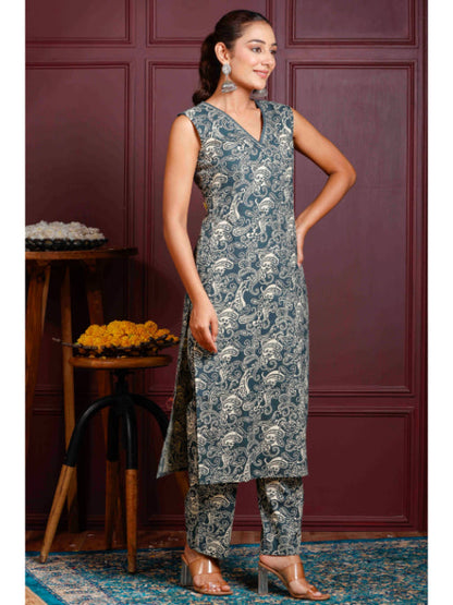 A-Line Printed Cotton Kurta Set