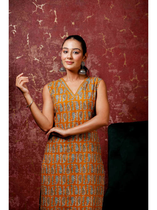 A-Line Printed Cotton Kurta Set