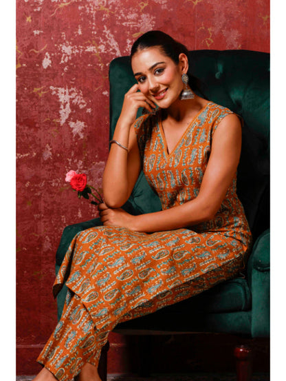 A-Line Printed Cotton Kurta Set