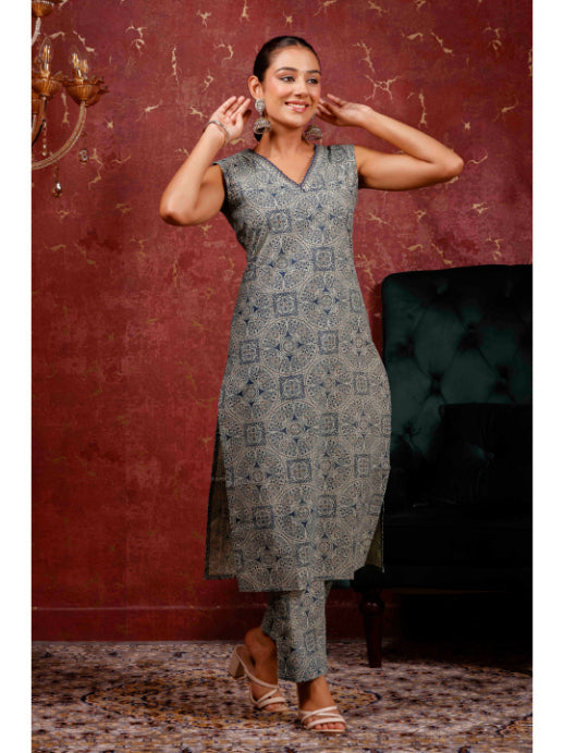 A-Line Printed Cotton Kurta Set