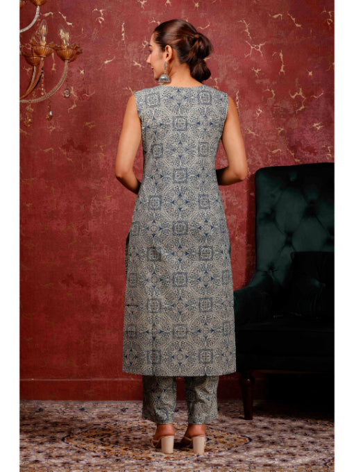 A-Line Printed Cotton Kurta Set
