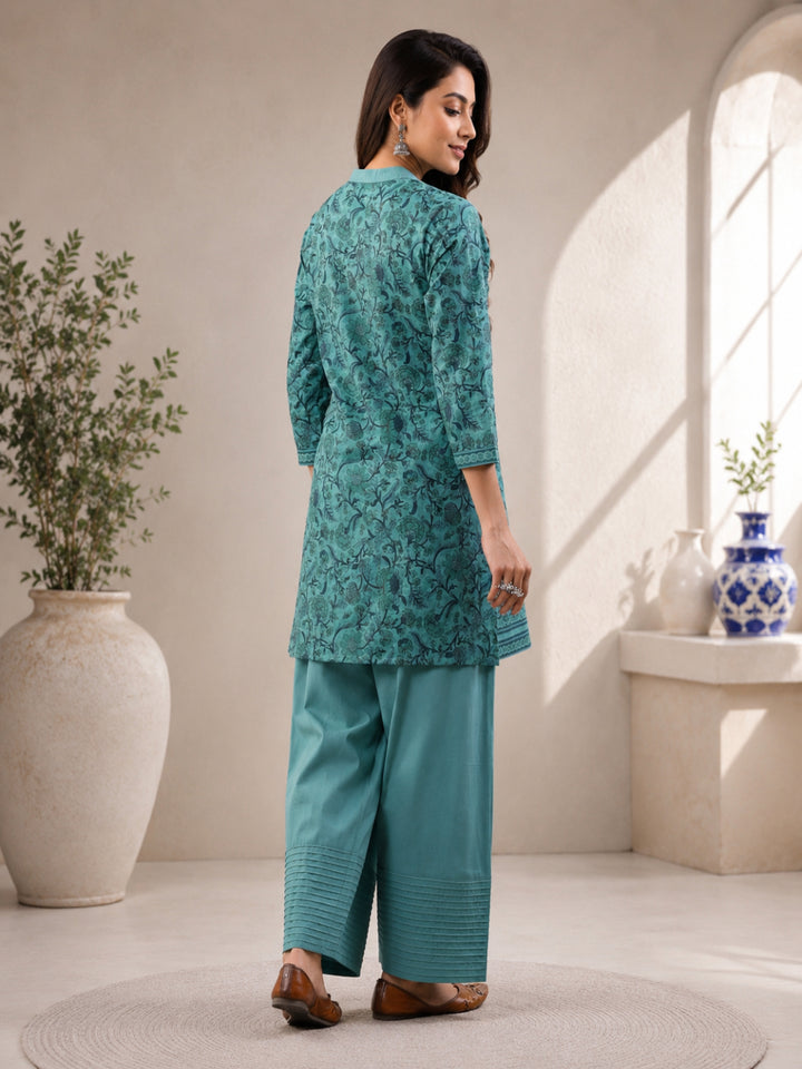 Cotton Printed Three-Quarter Sleeves Kurta Set With Dupatta