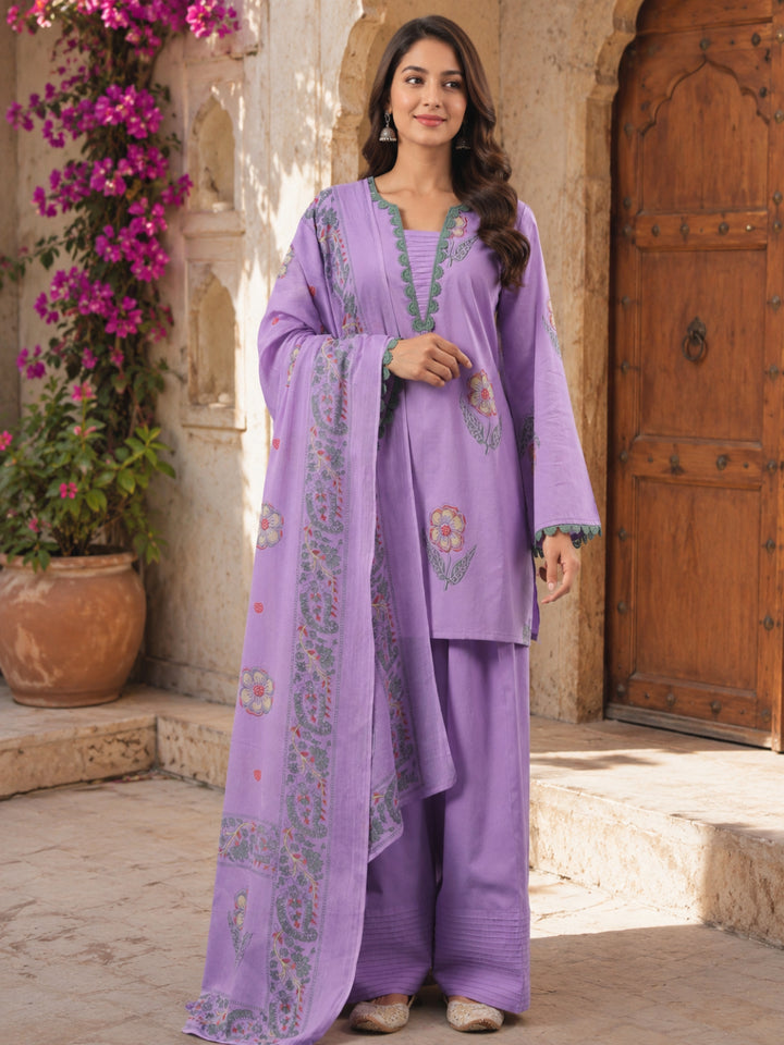 Printed V- Neck Long Sleeves Pure Cotton Farshi Kurta Set