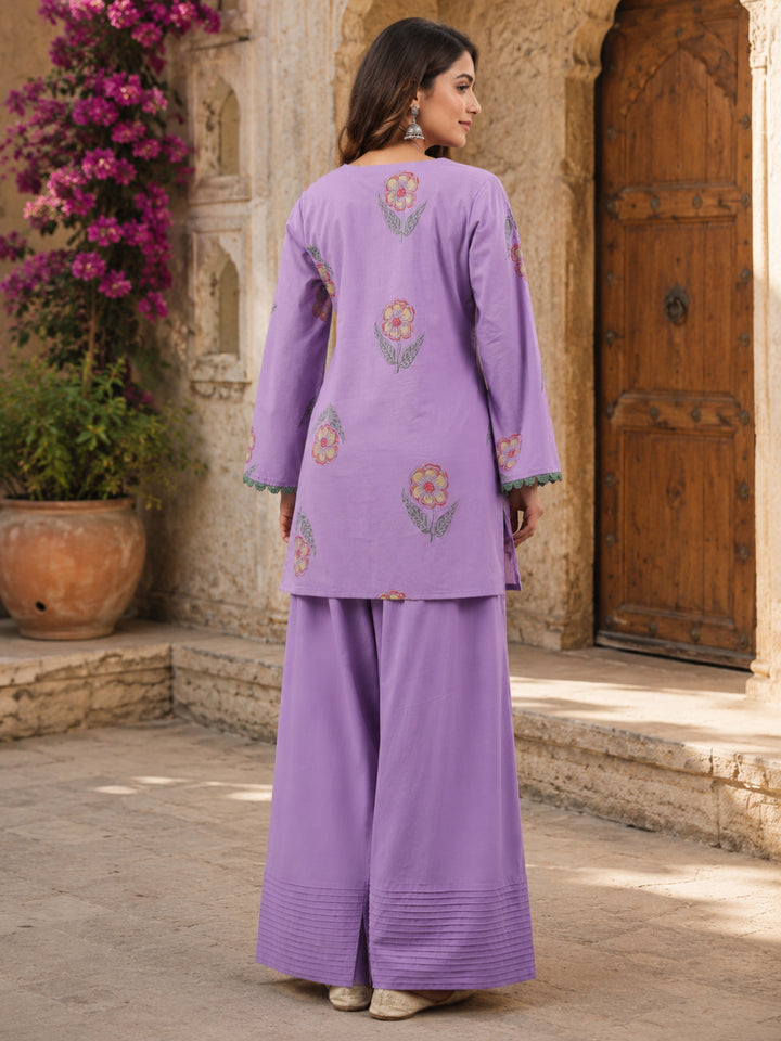 Printed V- Neck Long Sleeves Pure Cotton Farshi Kurta Set