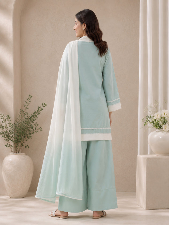 Cotton Solid Long Sleeves Kurta Set With Dupatta