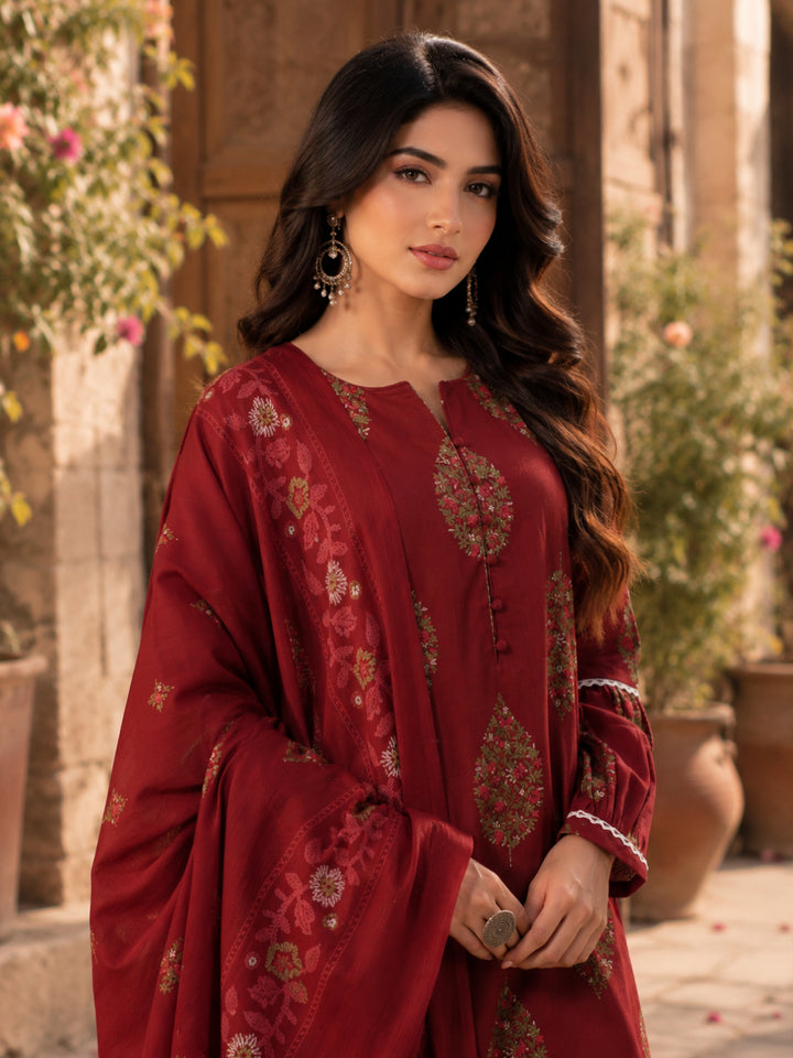 Floral Printed Round Neck Puff Sleeves Pure Cotton Farshi Kurta Set