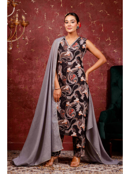 A-Line Printed Cotton Kurta Set, view 3