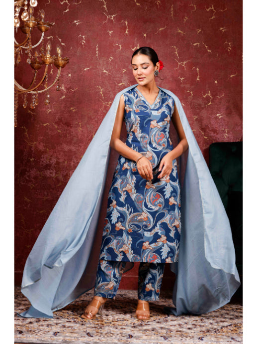 A-Line Printed Cotton Kurta Set