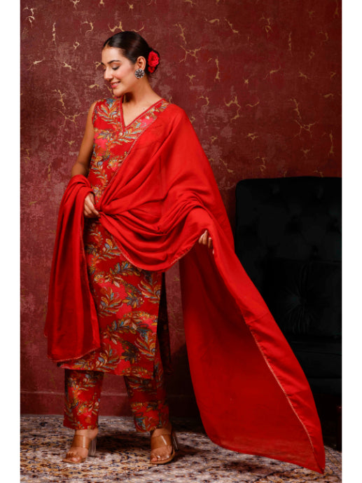 A-Line Printed Cotton Kurta Set