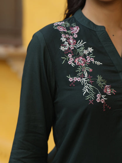 Green Modal Rayon Embroidered Tunic