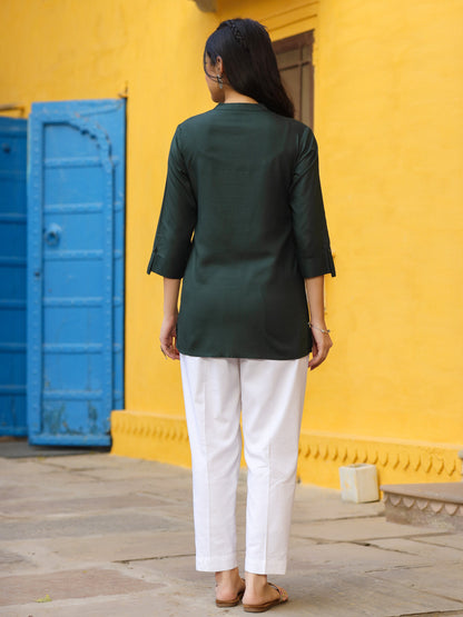 Green Modal Rayon Embroidered Tunic