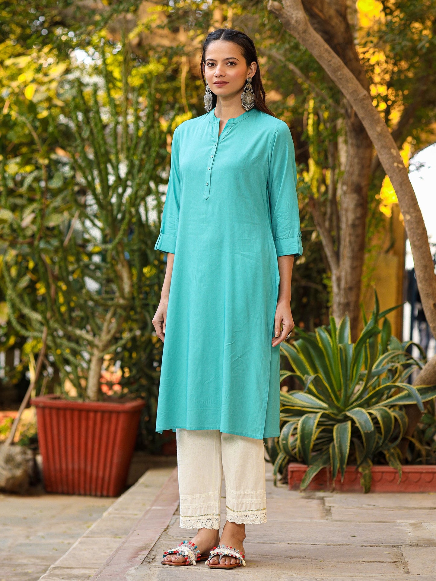 The Mishri Solid Teal Modal Rayon Kurta