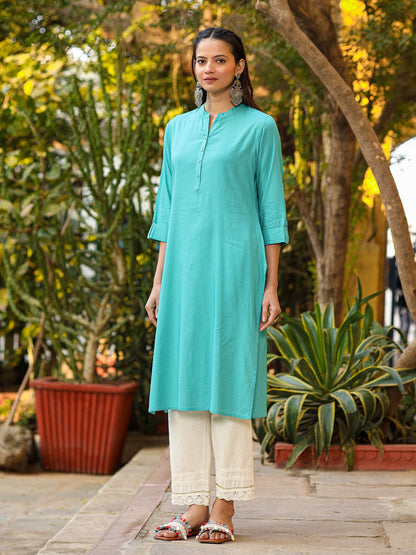 The Mishri Solid Teal Modal Rayon Kurta