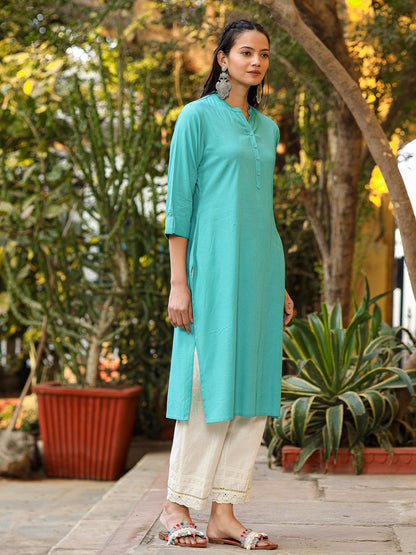 The Mishri Solid Teal Modal Rayon Kurta