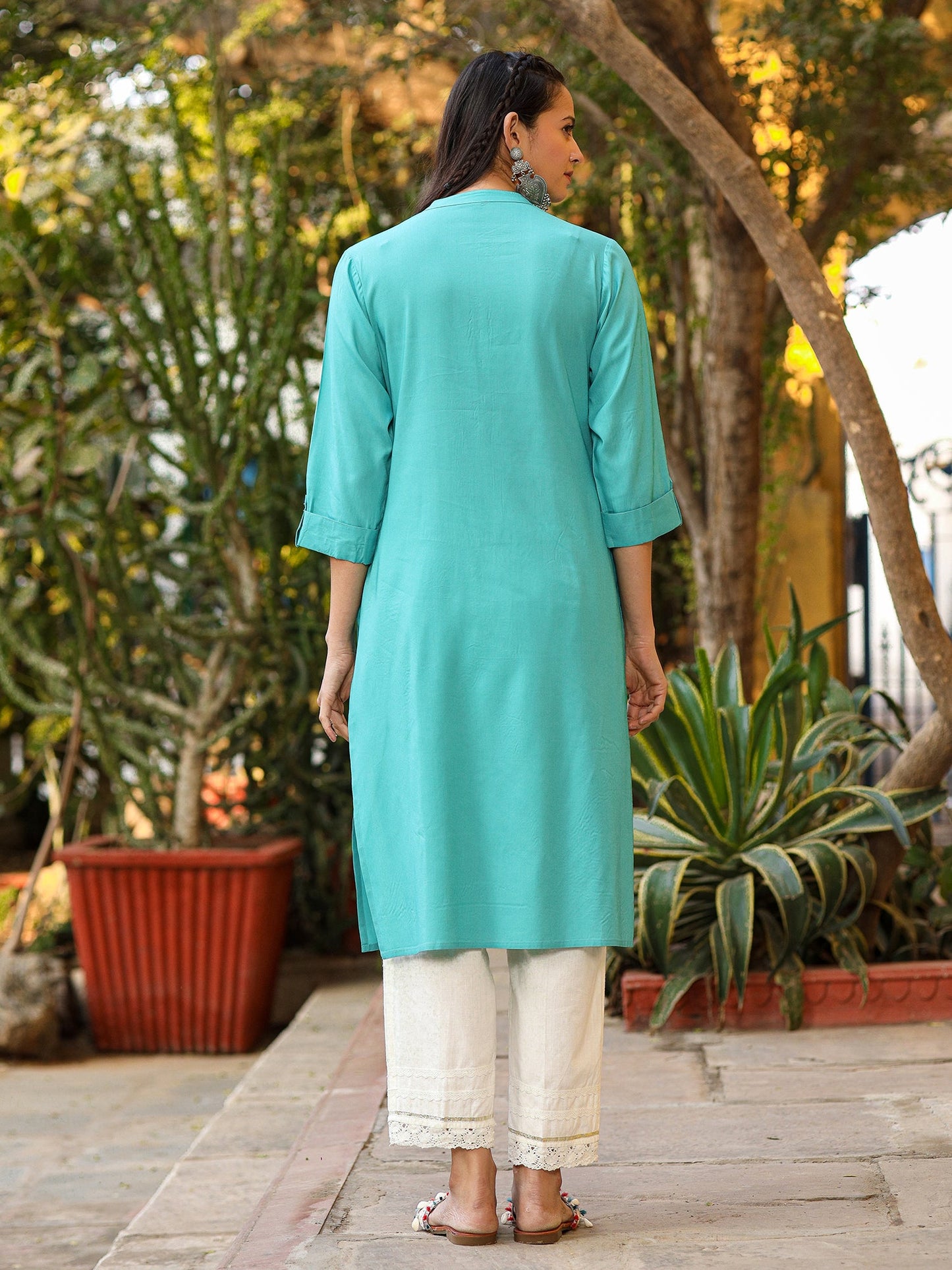 The Mishri Solid Teal Modal Rayon Kurta