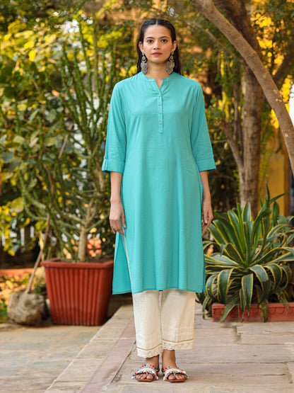 The Mishri Solid Teal Modal Rayon Kurta