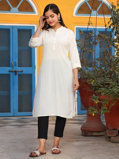 Black Solid Modal Rayon Straight Kurta With Half Placket At Front