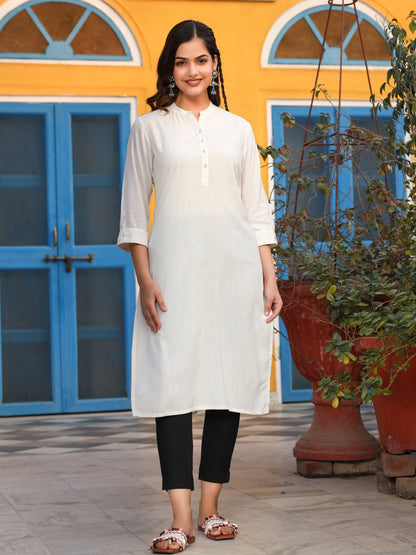 Black Solid Modal Rayon Straight Kurta With Half Placket At Front