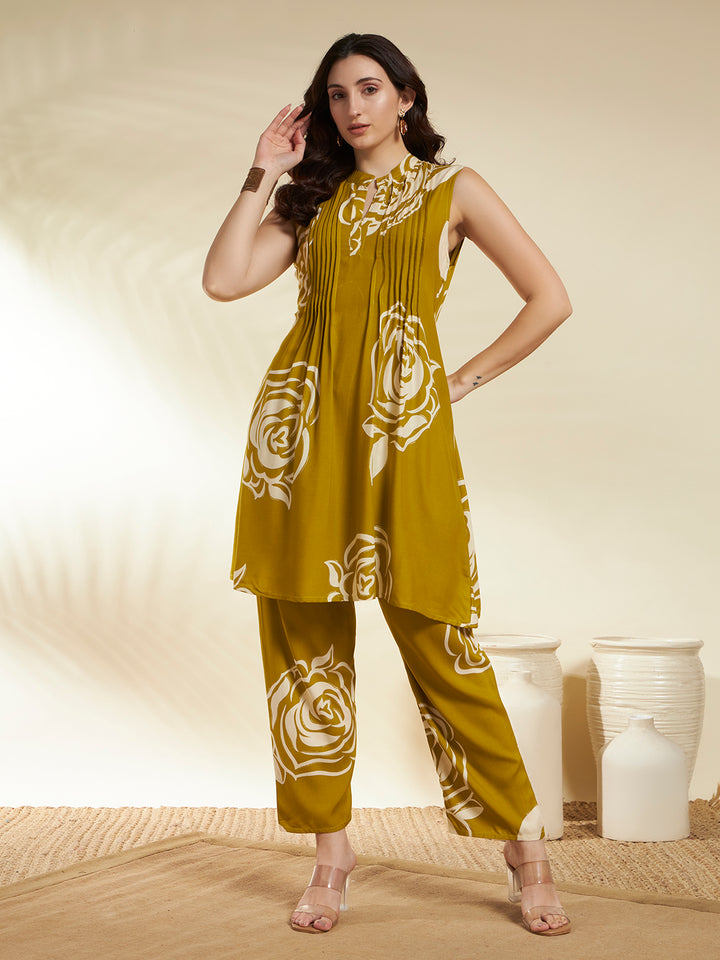 Straight Printed Viscose Rayon Kurta And Trousers