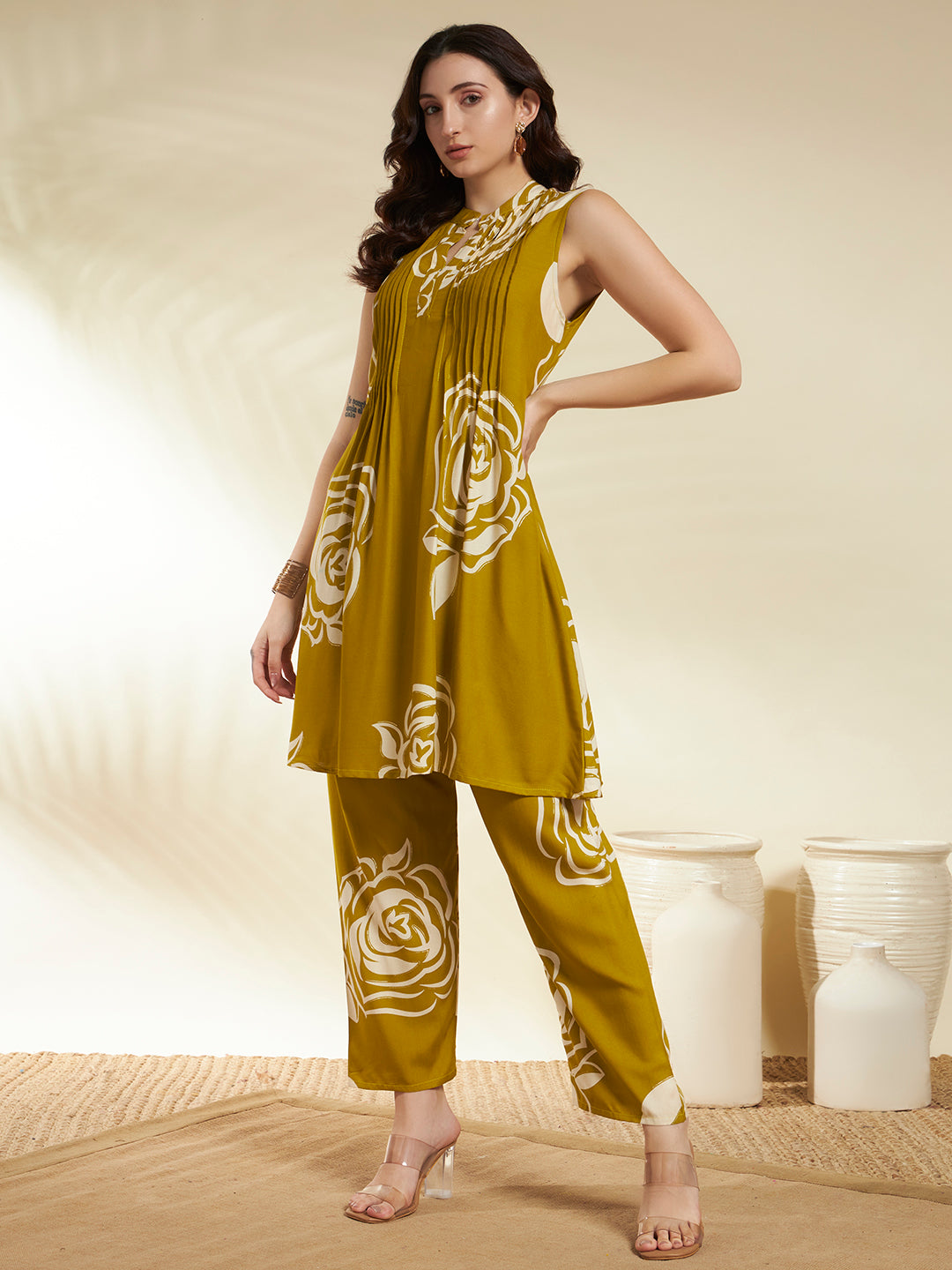 Straight Printed Viscose Rayon Kurta And Trousers
