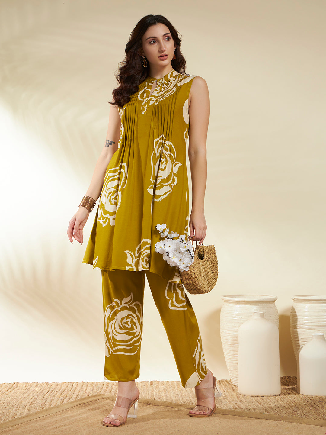 Straight Printed Viscose Rayon Kurta And Trousers