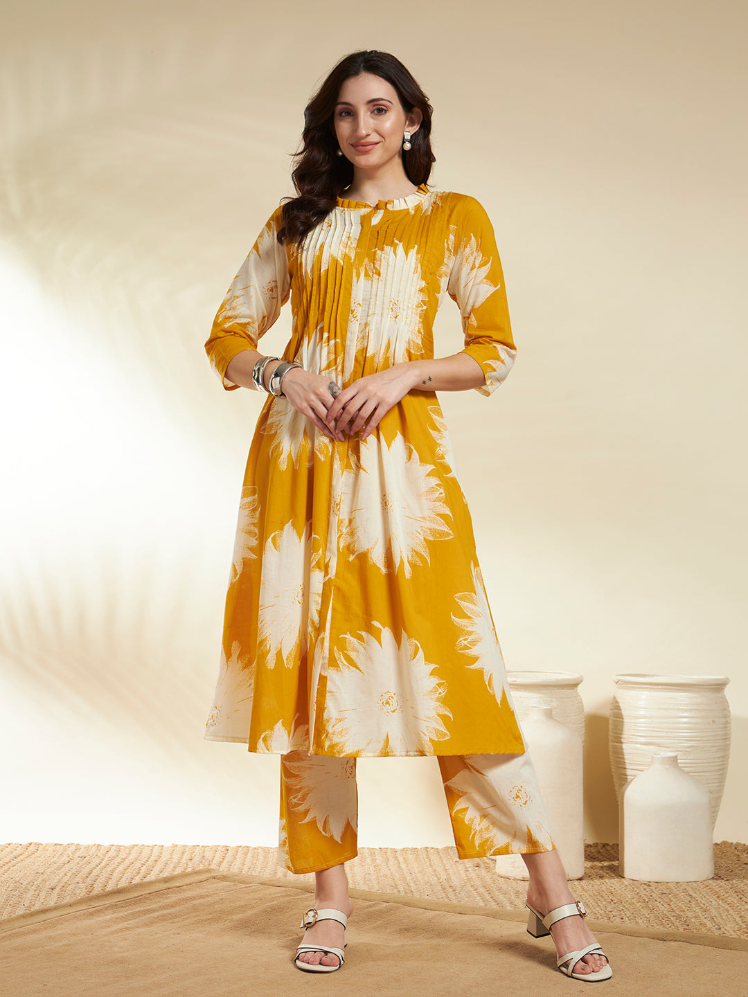 A-Line Printed Cotton Kurta And Palazzos