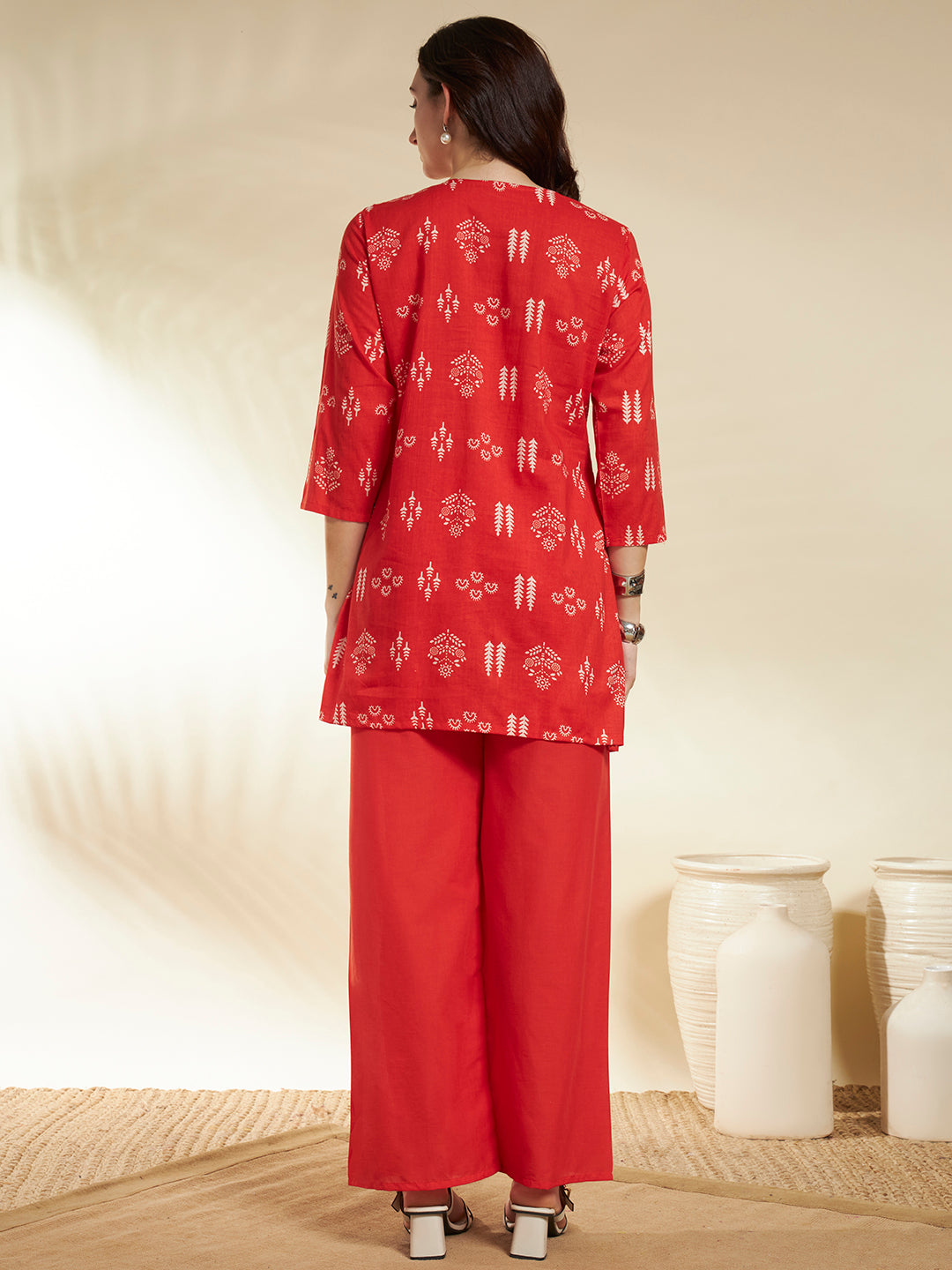 A-Line Printed Cotton Kurta And Palazzos