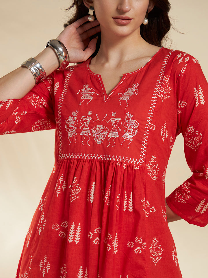 A-Line Printed Cotton Kurta And Palazzos